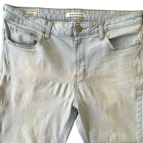 Men’s PacSun Stacked Skinny Jeans, Light Indigo Wash, Distressed, 33 x 32 - Picture 5 of 9